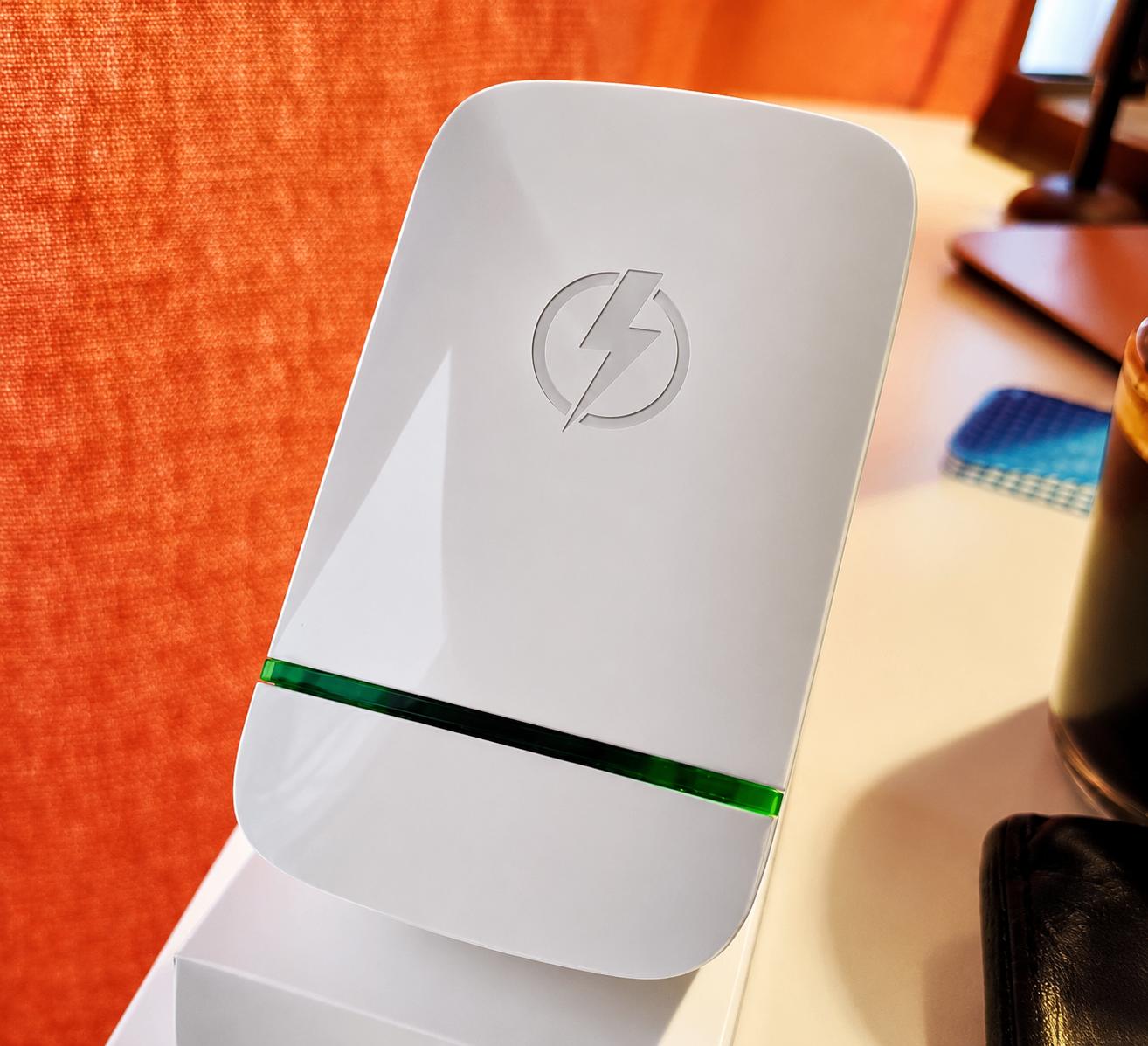 Close view of the compact StopWatt device